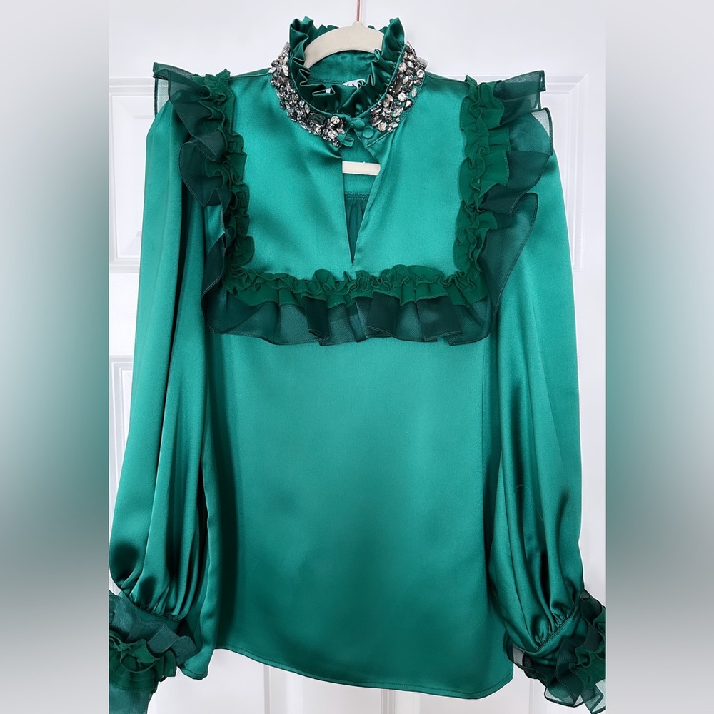 Evening Green Crafted of satin blouse, size S
